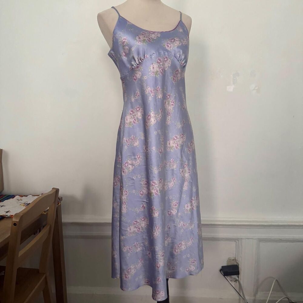 Vintage Lilac Floral Marks and Spencer Midi Slip Dress Milkmaid 90s Y2K Size 10